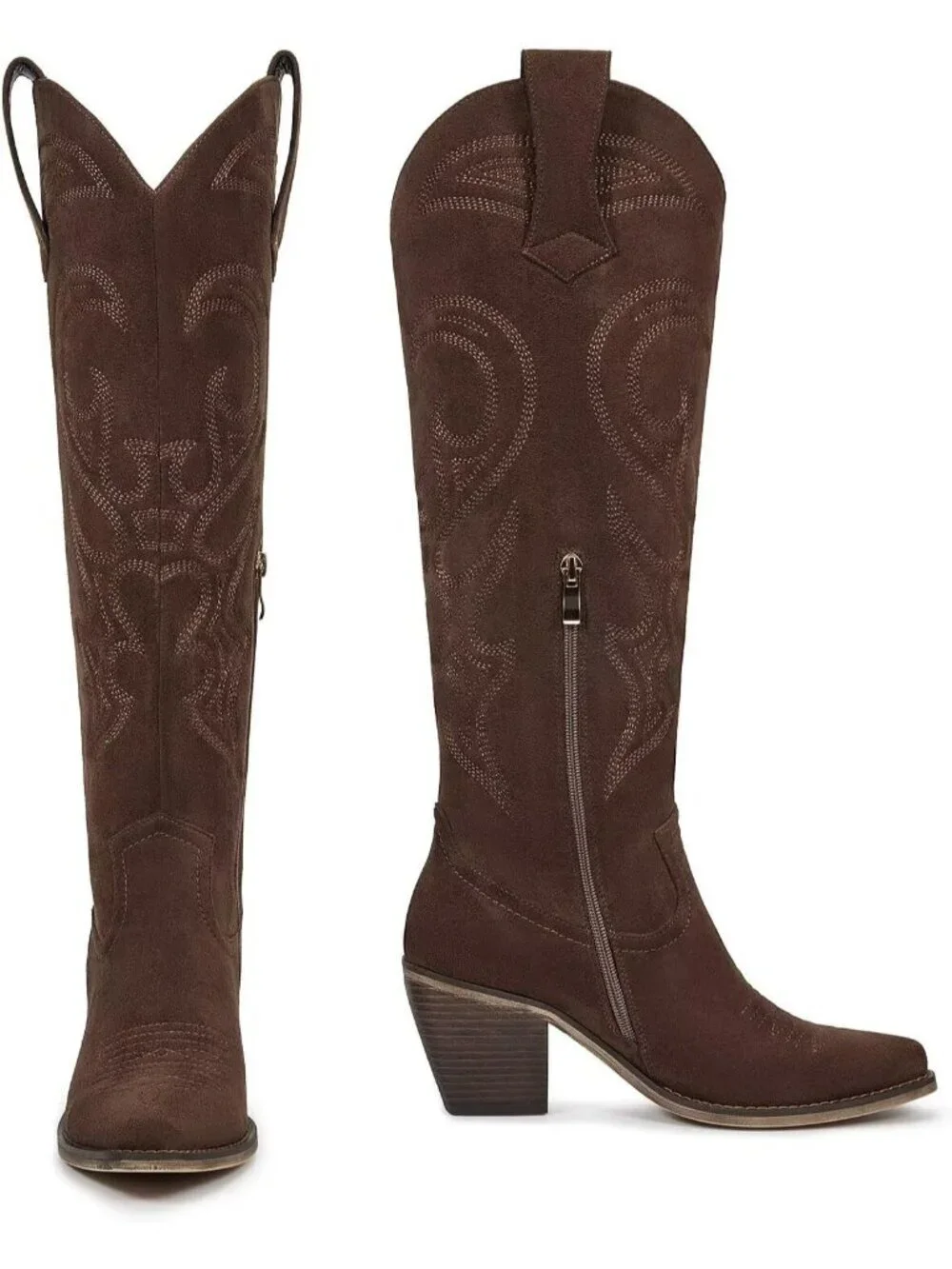 Women's suede Brown Western Knee High Cowgirl Boots Zipper Convenience Casual We